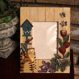 Whimsical Ceramic Photo Frame for 3 1/2” X 5” Photo ”Cat” Yellow